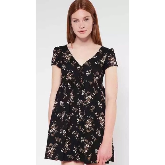 Denim & Supply Ralph Lauren Dresses & Skirts - Denim and Supply Black Floral Print Button Down Babydoll Mini Dress